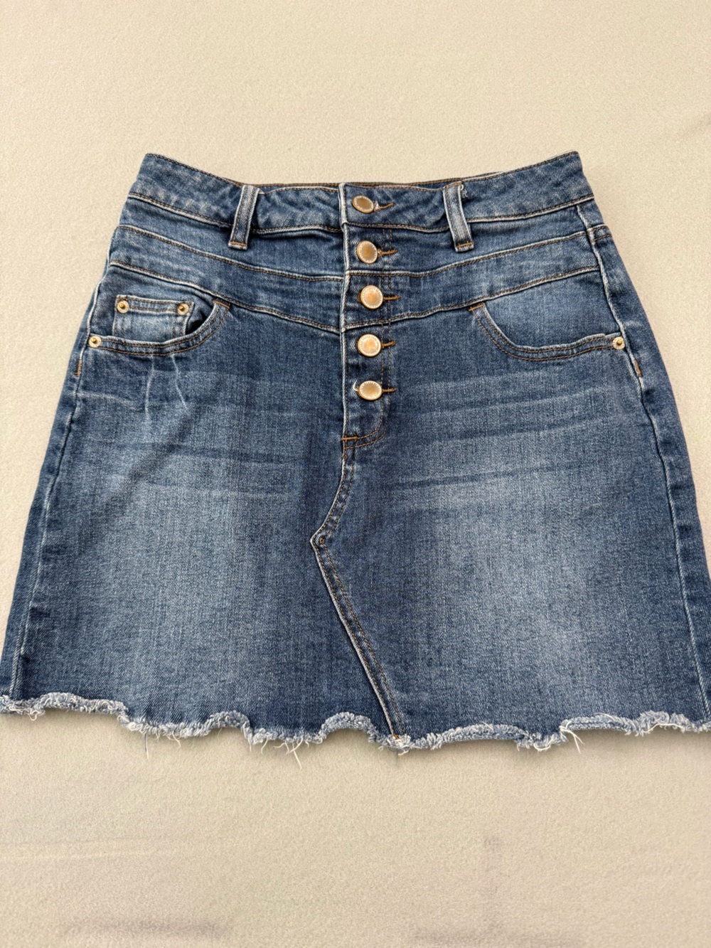 L & M Black Label Distressed Blue Denim Button-Front Women’s Skirt